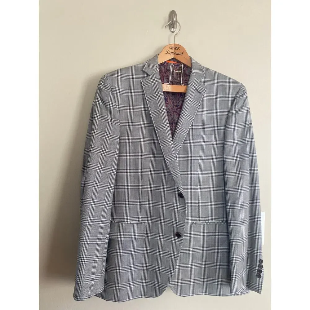 EUC Tallia Silk Wool Blazer Houndstooth Black White Purple Paisley Lined 44R